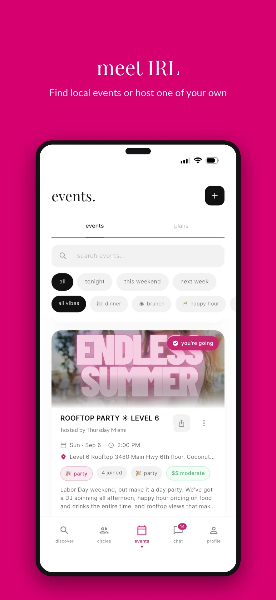 dear bestie events screen to find or host local events
