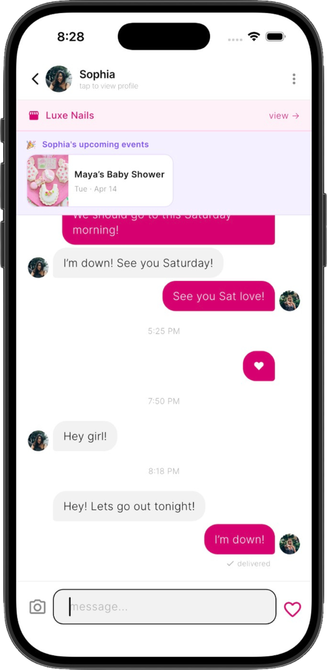 Dear Bestie chat screen showing messaging between friends